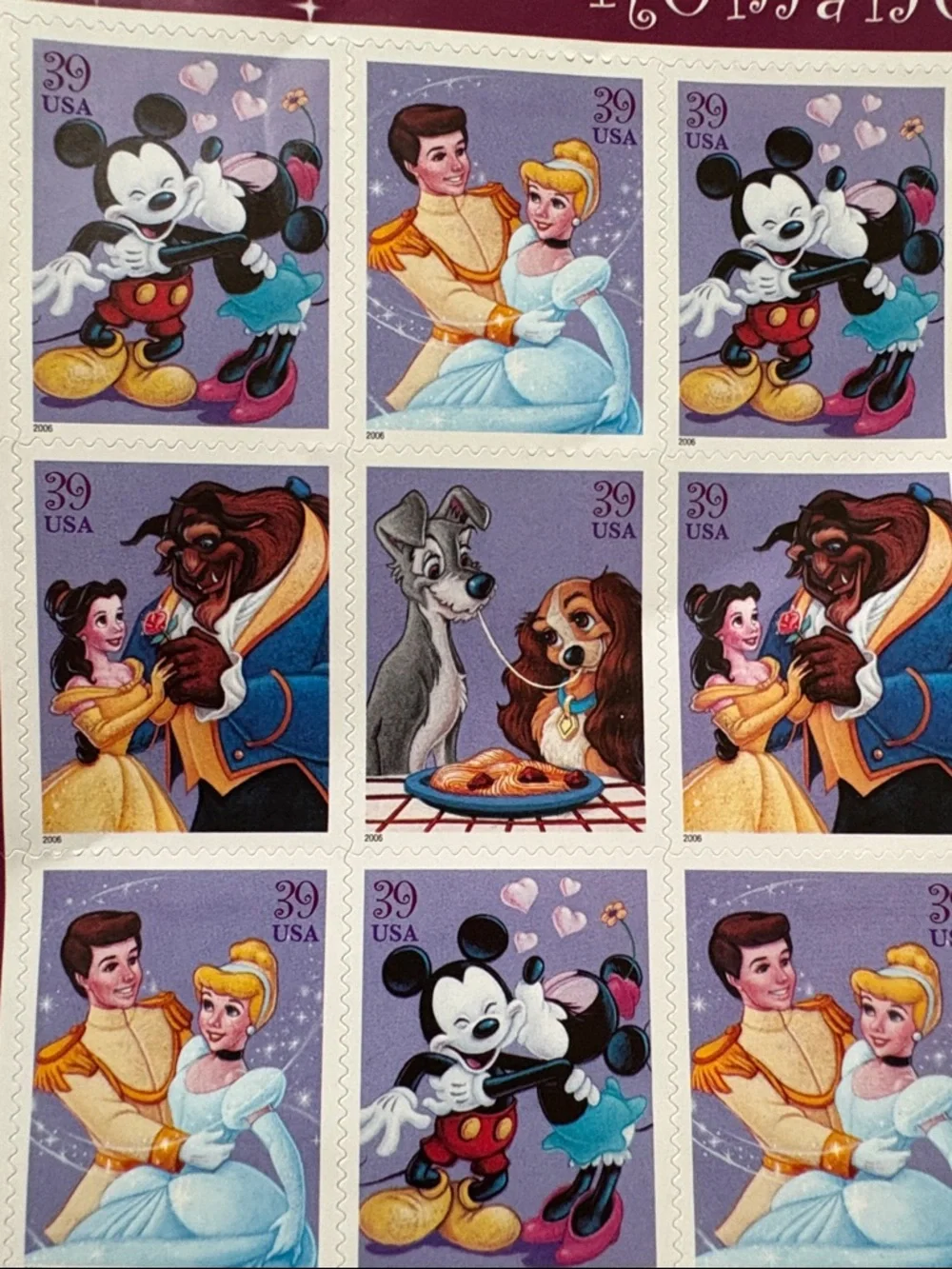Disney Romance Collectible Stamp Sheet - Purple, Pink
